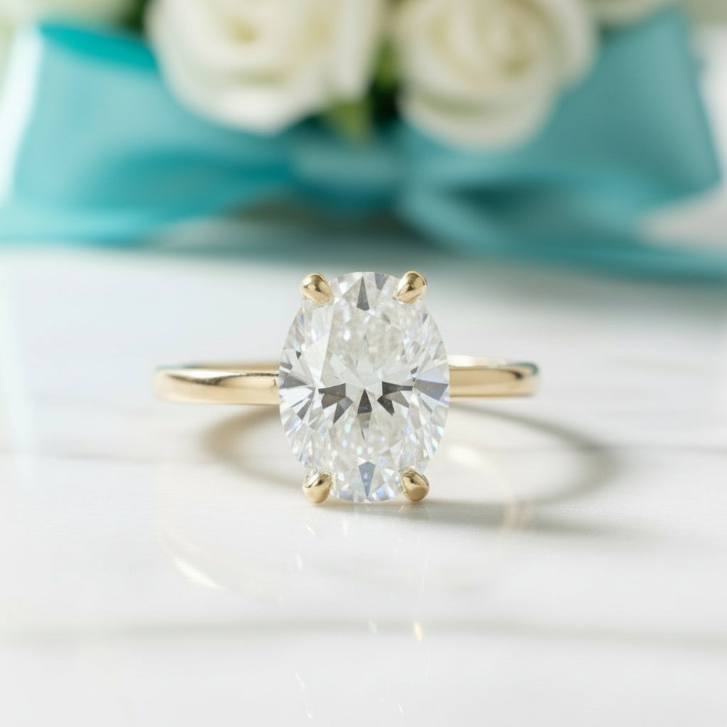 Elegant 10K Yellow Gold Oval Cut Diamond Engagement Ring-Evani Jewelry