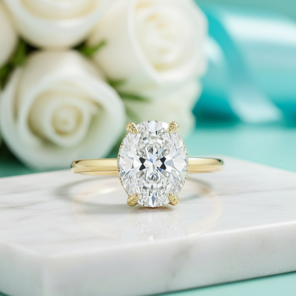 Elegant 10K Yellow Gold Oval Cut Diamond Birthstone Engagement Ring-Evani Jewelry