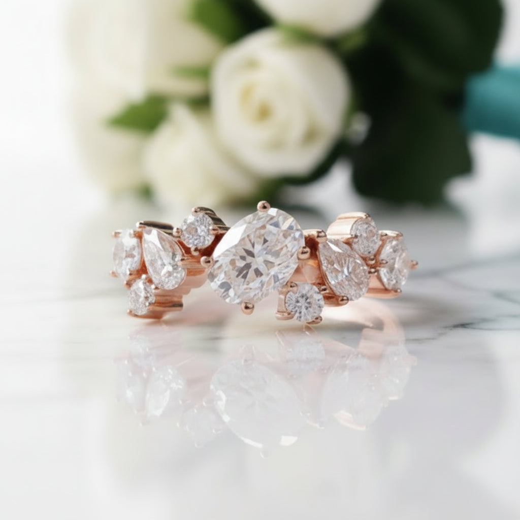 Elegant 14k Rose Gold Diamond Wedding Band-Evani Jewelry