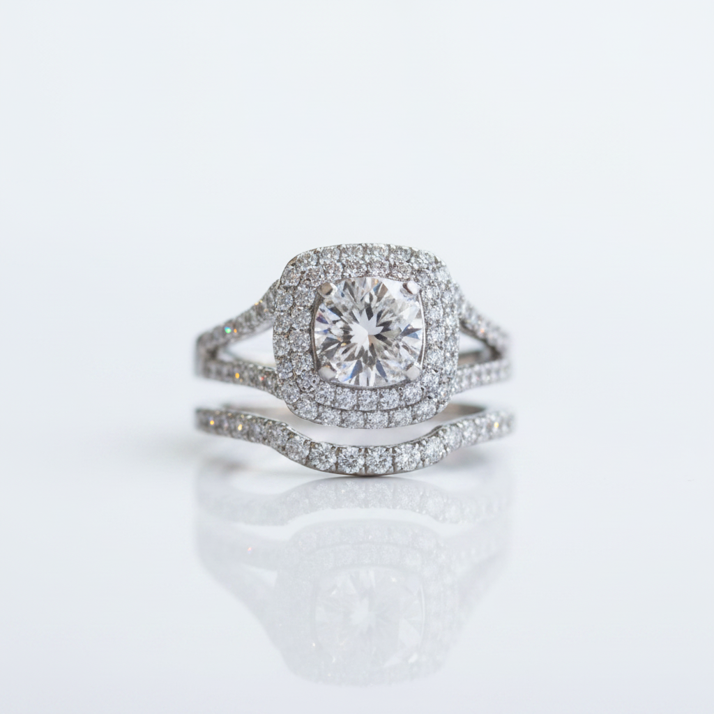 Elegant 1.0 Ct Diamond Option Double-Halo Bridal Set - Evani Naomi Jewelry