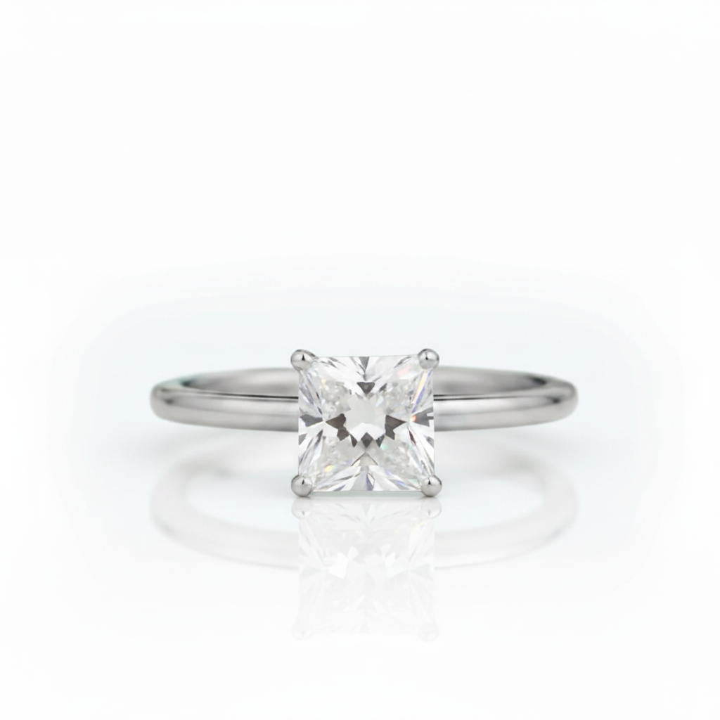 Elegant 1.0 Ct Princess Cut Diamond Option Solitaire Engagement Ring