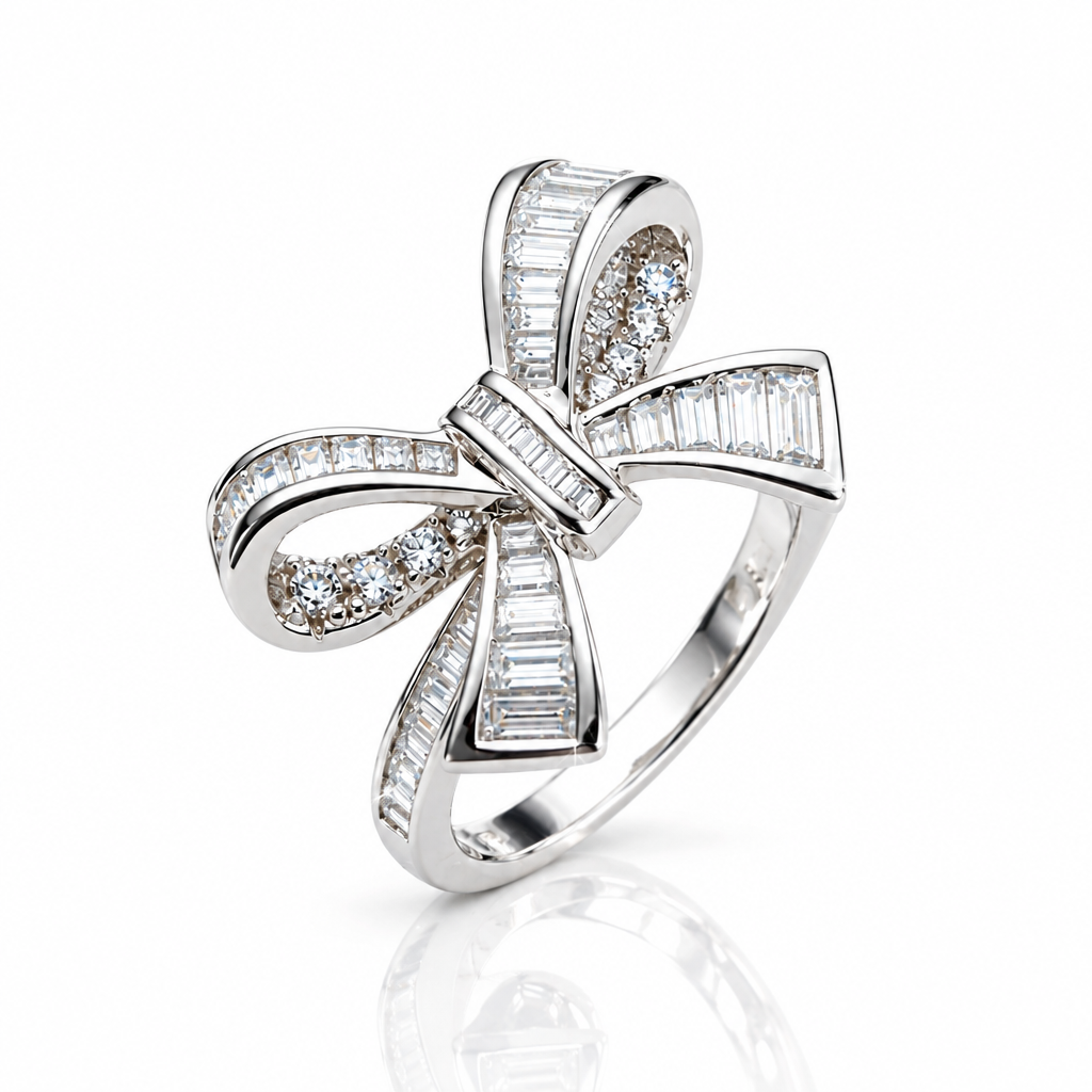 Elegant 1.0ct Bow-knot Design Diamond Option White Gold Engagement Ring