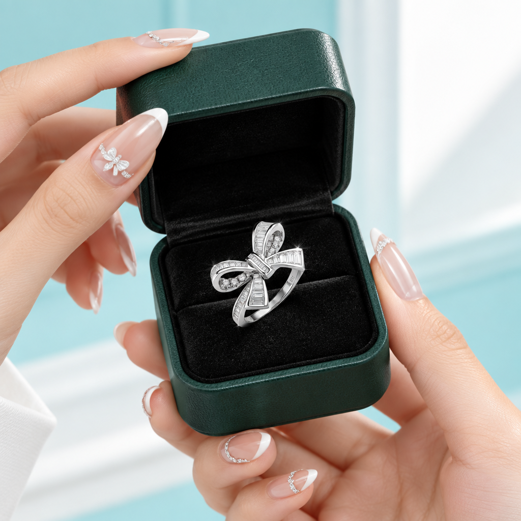 Elegant 1.0ct Bow-knot Design Diamond Option White Gold Engagement Ring - Evani Naomi Jewelry