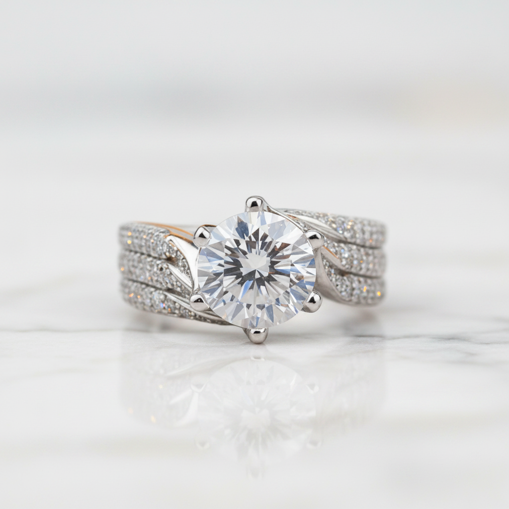 Elegant 5.0 Ct Round Cut Diamond Option Wedding Ring