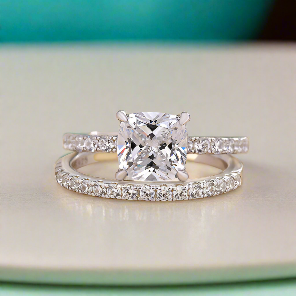 Elegant Cushion Cut 1.5 ct Diamond Bridal Set-Evani Naomi Jewelry
