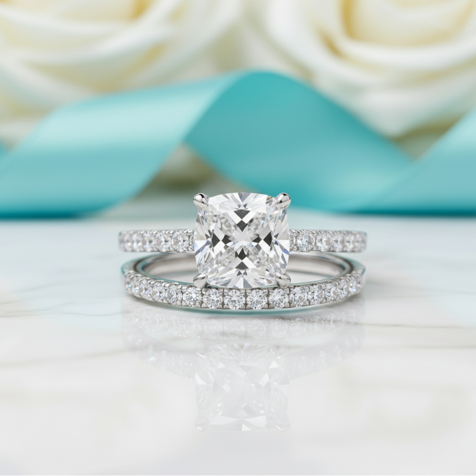 1.5ct Elegant Cushion Cut Diamond Bridal Set-Evani Jewelry