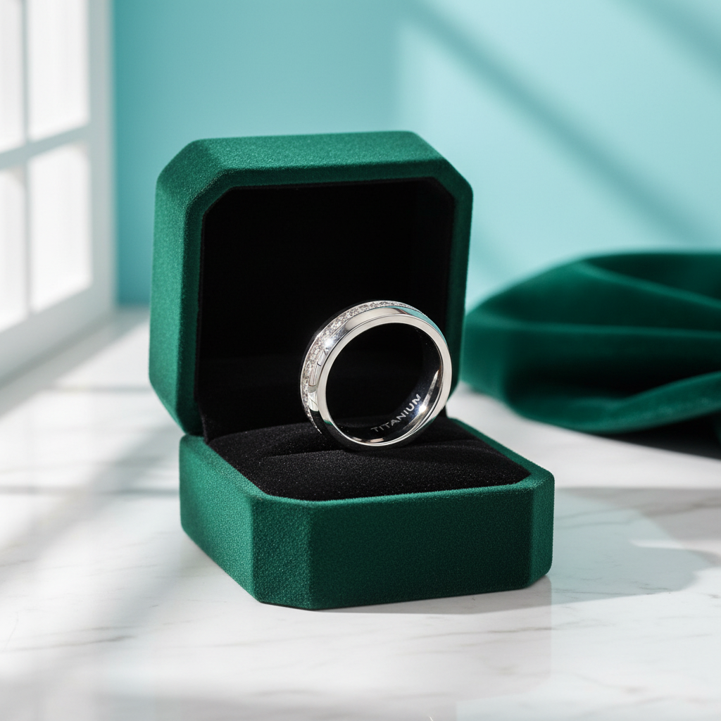 Elegant Diamond OptionAlternative Titanium Wedding Band - Evani Naomi Jewelry