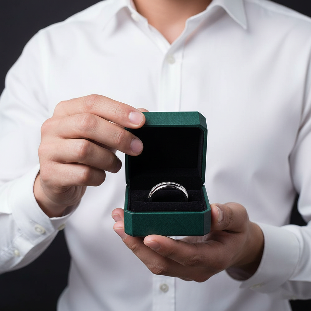 Elegant Diamond OptionAlternative Titanium Wedding Band - Evani Naomi Jewelry
