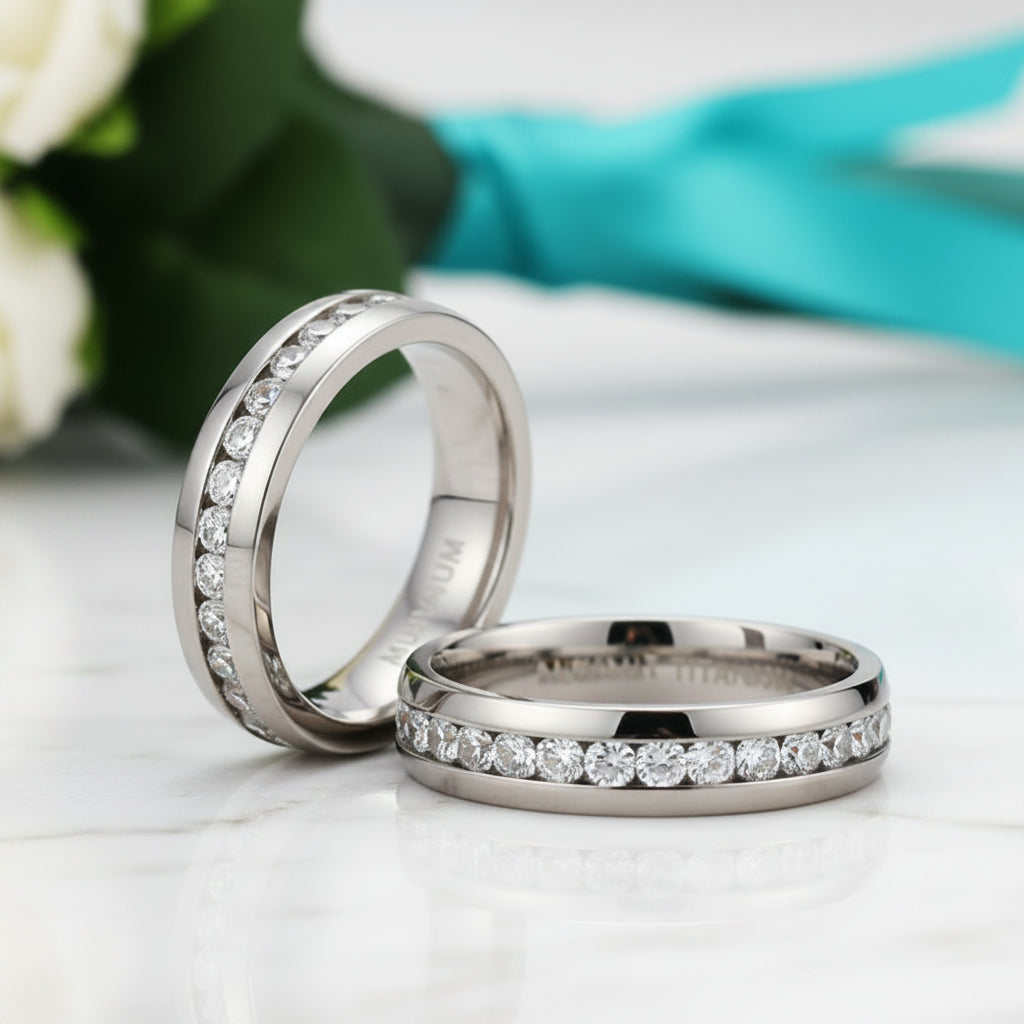 Elegant Diamond Alternative Titanium Wedding Band-Evani Jewelry