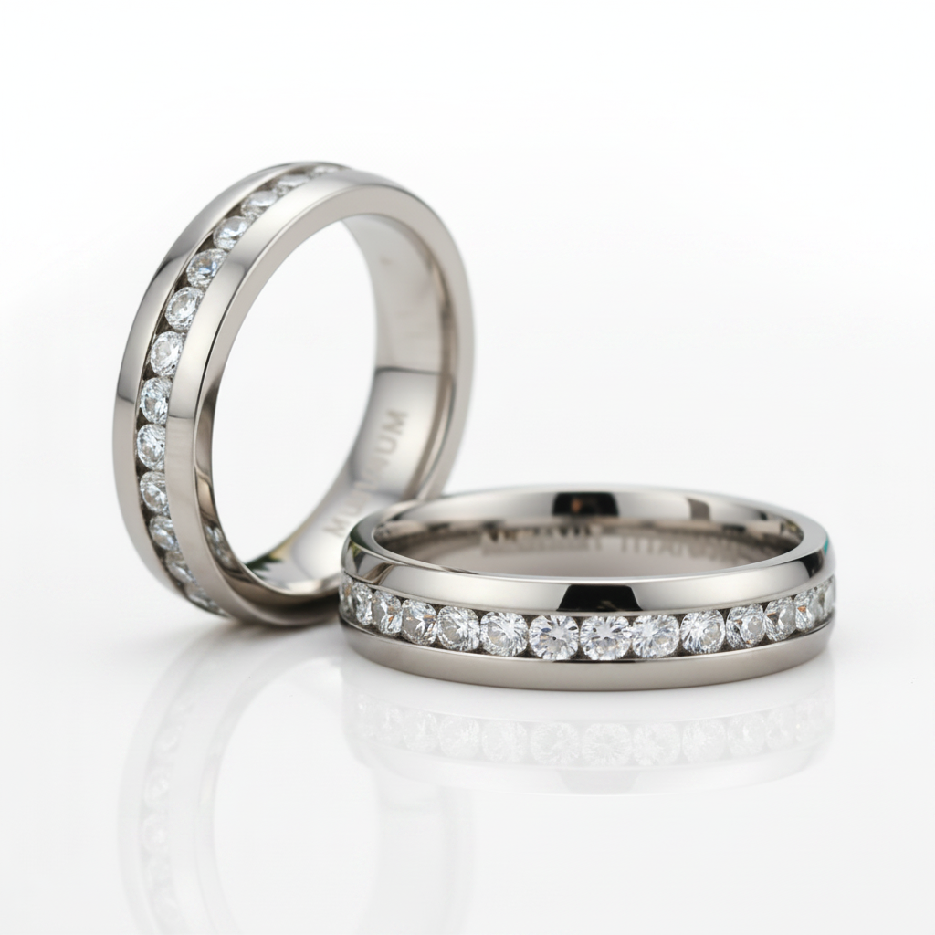 Elegant Diamond OptionAlternative Titanium Wedding Band - Evani Naomi Jewelry