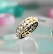 Elegant Eternity Pearl White Gold Wedding Band-Evani Naomi Jewelry