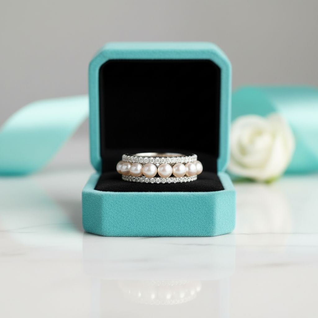 Elegant Eternity Pearl White Gold Wedding Band-Evani Jewelry