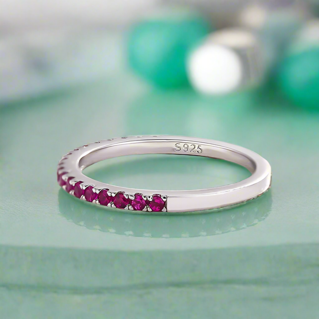 Elegant Fuchsia Diamond Half Eternity Wedding Band-Evani Naomi Jewelry