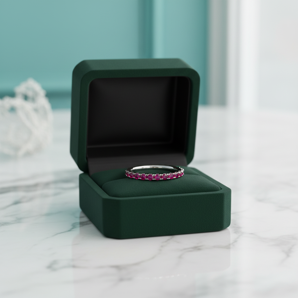 Elegant Fuchsia Diamond OptionHalf Eternity Wedding Band - Evani Naomi Jewelry