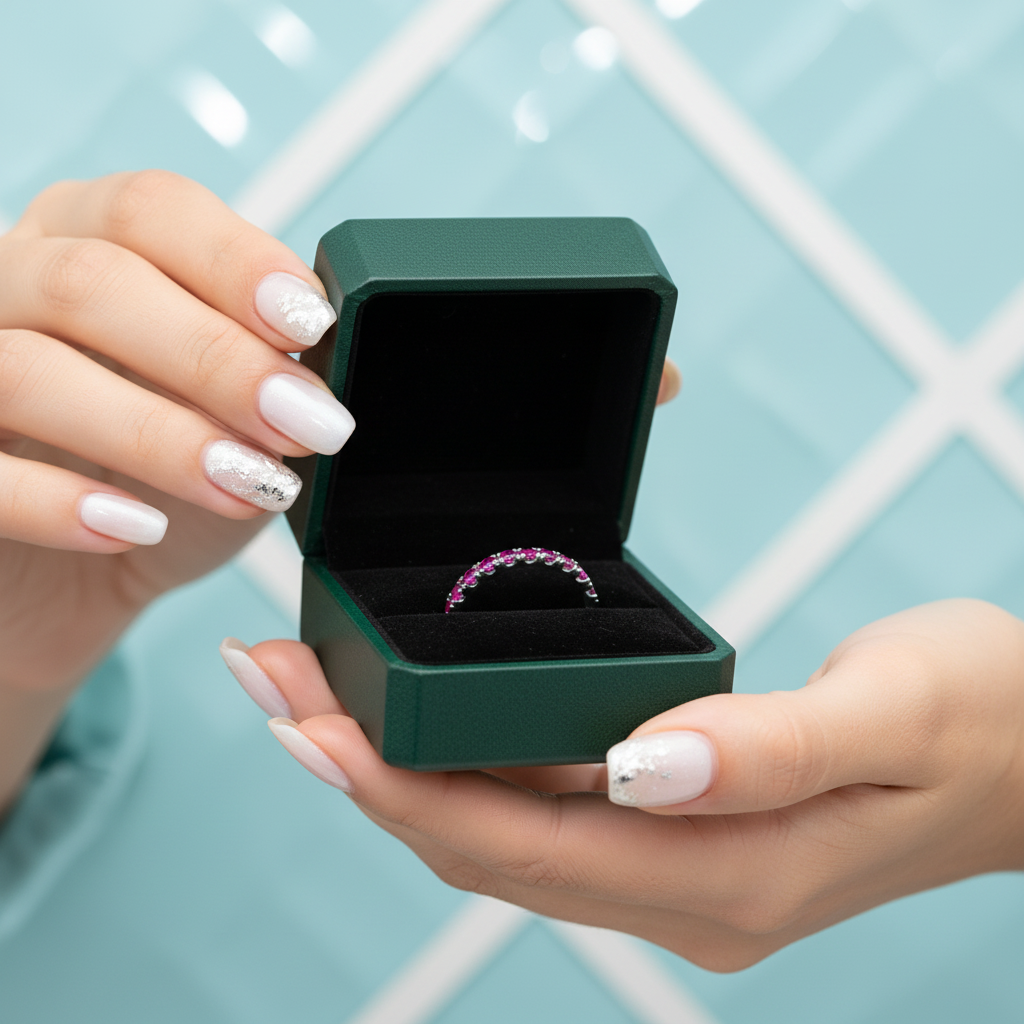 Elegant Fuchsia Diamond OptionHalf Eternity Wedding Band - Evani Naomi Jewelry