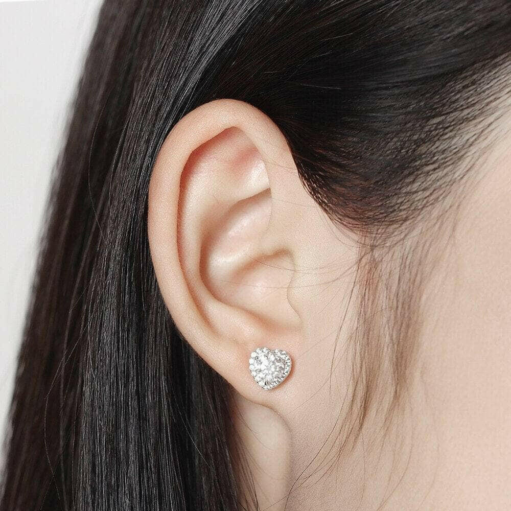 Elegant Heart Shaped Halo Diamond Stud Earrings-Evani Naomi Jewelry