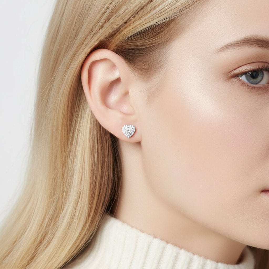 Elegant Heart Shaped Halo Diamond Stud Earrings-Evani Jewelry