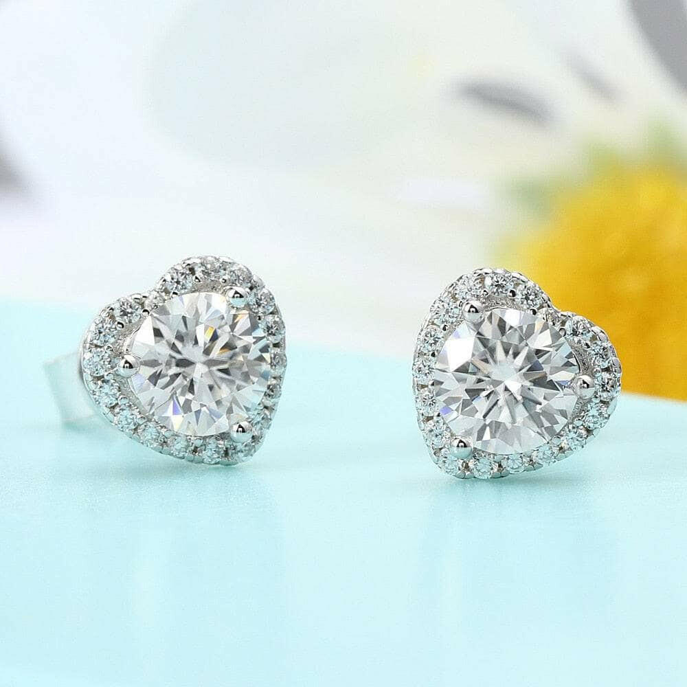 Elegant Heart Shaped Halo Diamond Stud Earrings-Evani Naomi Jewelry