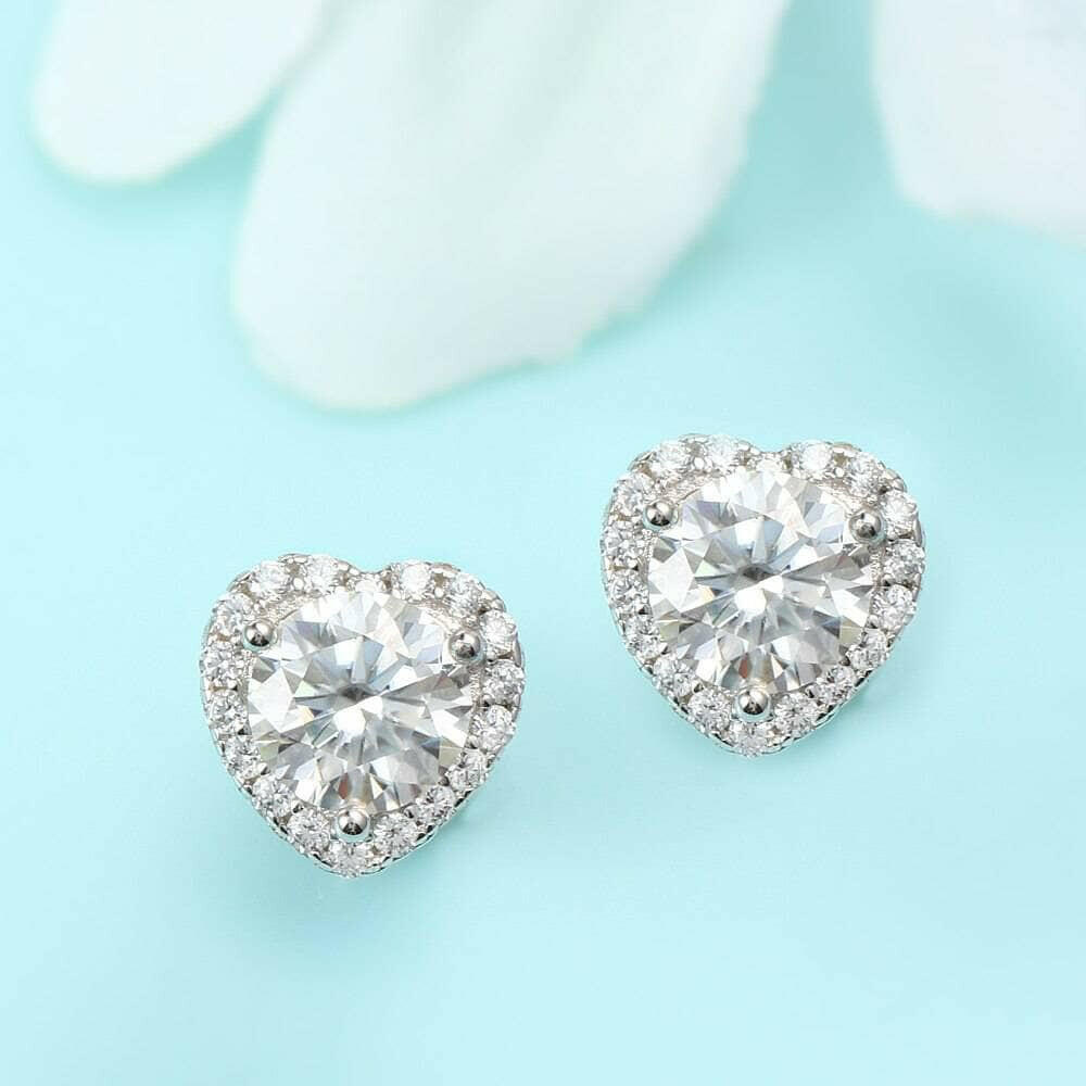 Elegant Heart Shaped Halo Diamond Stud Earrings-Evani Naomi Jewelry