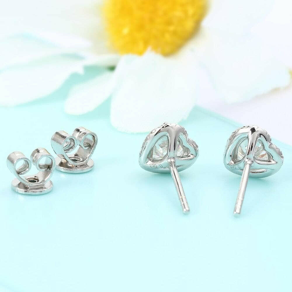 Elegant Heart Shaped Halo Diamond Stud Earrings-Evani Naomi Jewelry