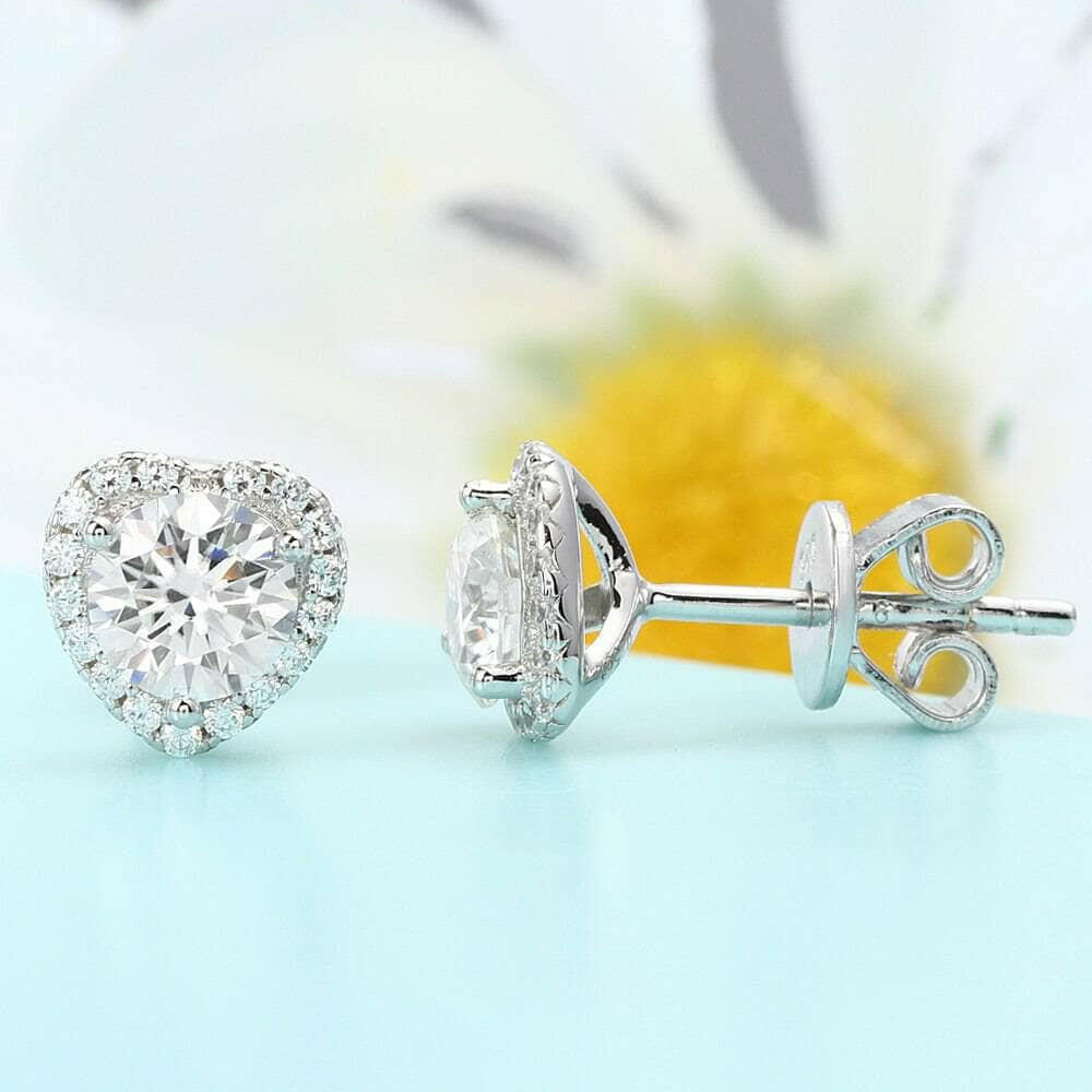 Elegant Heart Shaped Halo Diamond Stud Earrings-Evani Naomi Jewelry