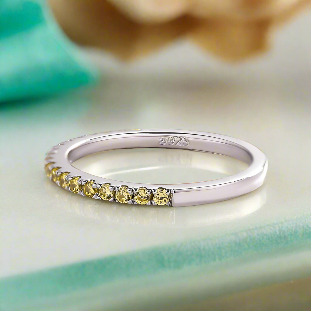 Elegant Light Yellow Sapphire Diamond Half Eternity Wedding Band-Evani Naomi Jewelry