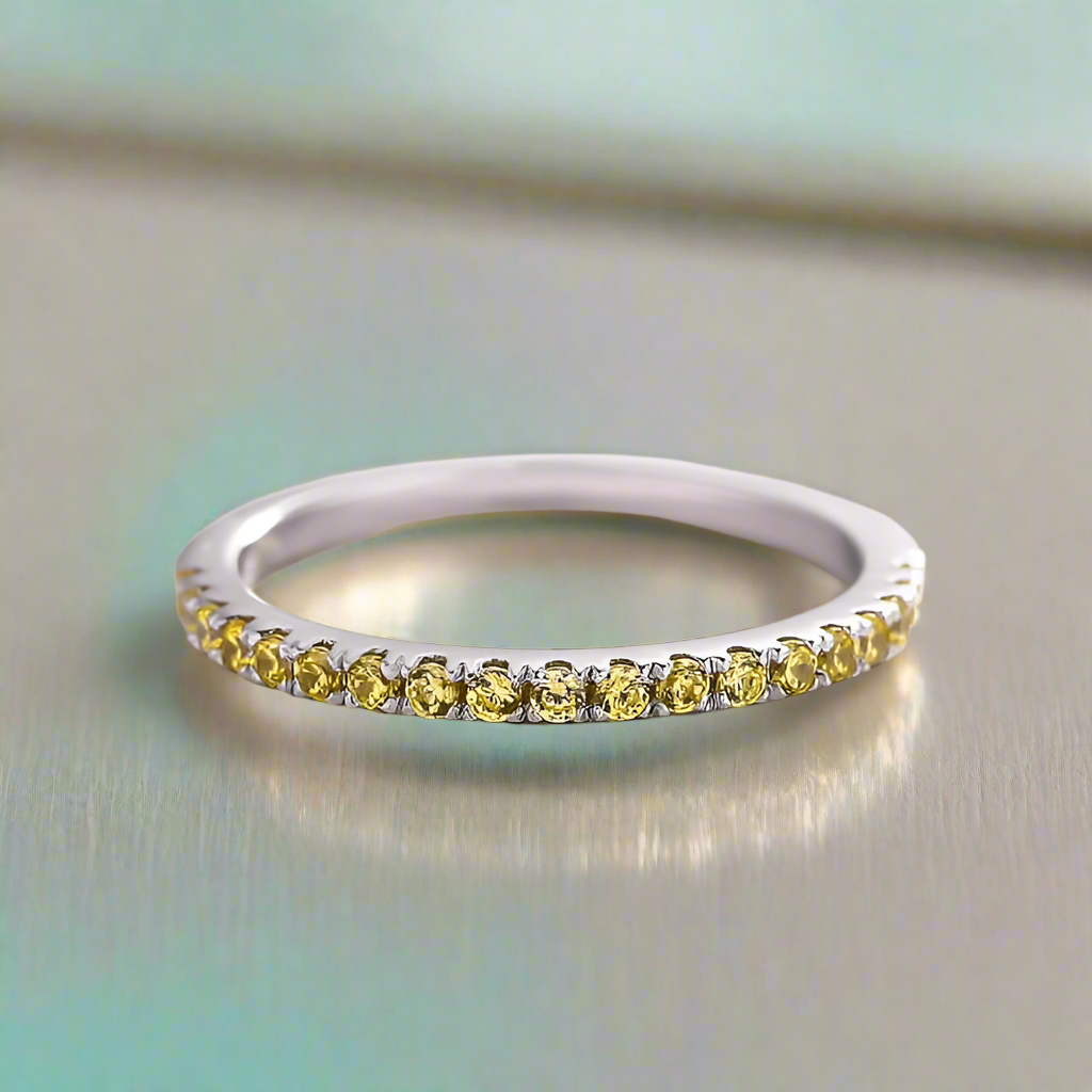 Elegant Light Yellow Sapphire Diamond Half Eternity Wedding Band-Evani Naomi Jewelry