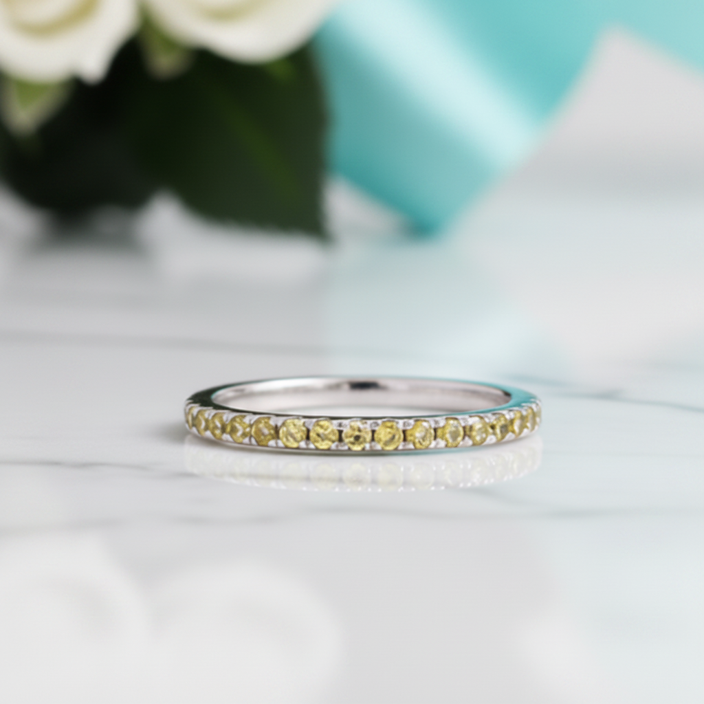 Elegant Light Yellow Sapphire Diamond Half Eternity Wedding Band-Evani Jewelry