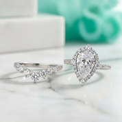 Elegant Pear Cut 2.20 Carat Halo Vintage Style Diamond Bridal Ring Set-Evani Jewelry