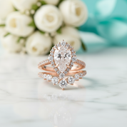 Elegant Pear Cut 2.20 Carat Halo Vintage Style Diamond Bridal Ring Set-Evani Jewelry