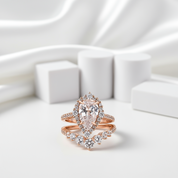 Elegant Pear Cut 2.20 Carat Halo Vintage Style Diamond Bridal Ring Set-Evani Jewelry