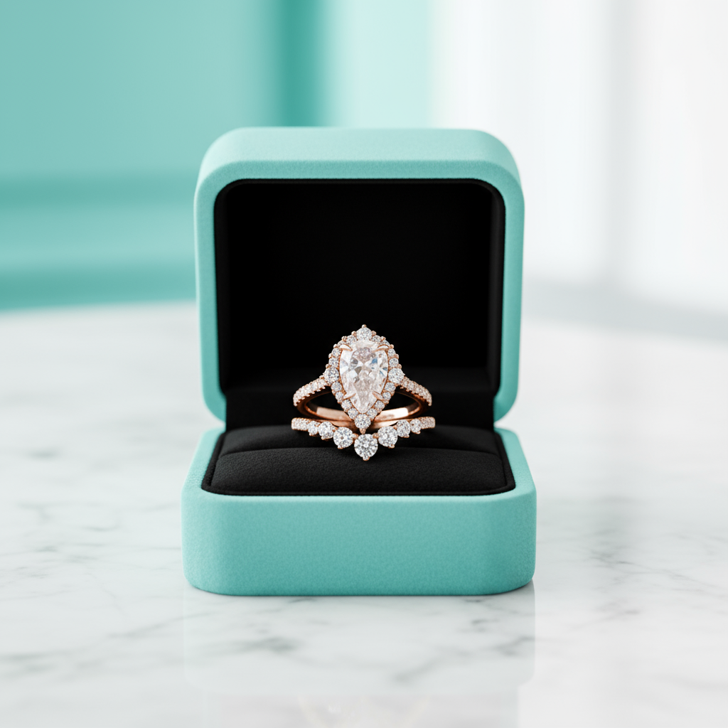 Elegant Pear Cut 2.20 Carat Halo Vintage Style Diamond Bridal Ring Set-Evani Jewelry