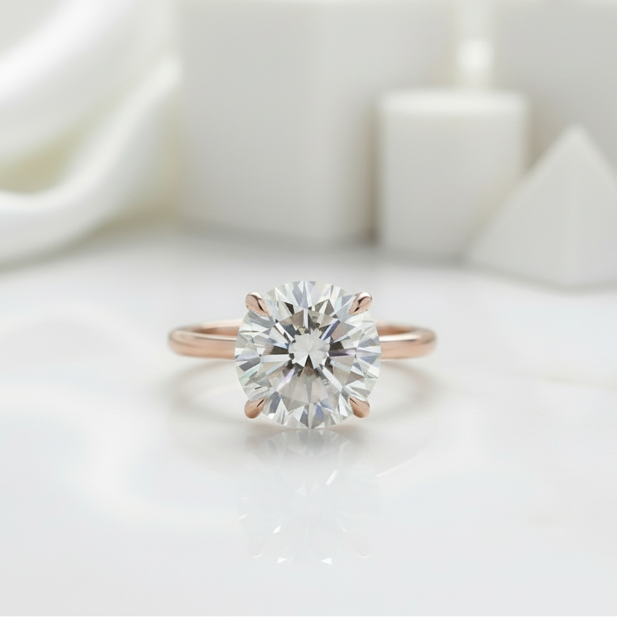 Elegant Round Cut 14k Rose Gold Diamond Engagement Ring-Evani Jewelry