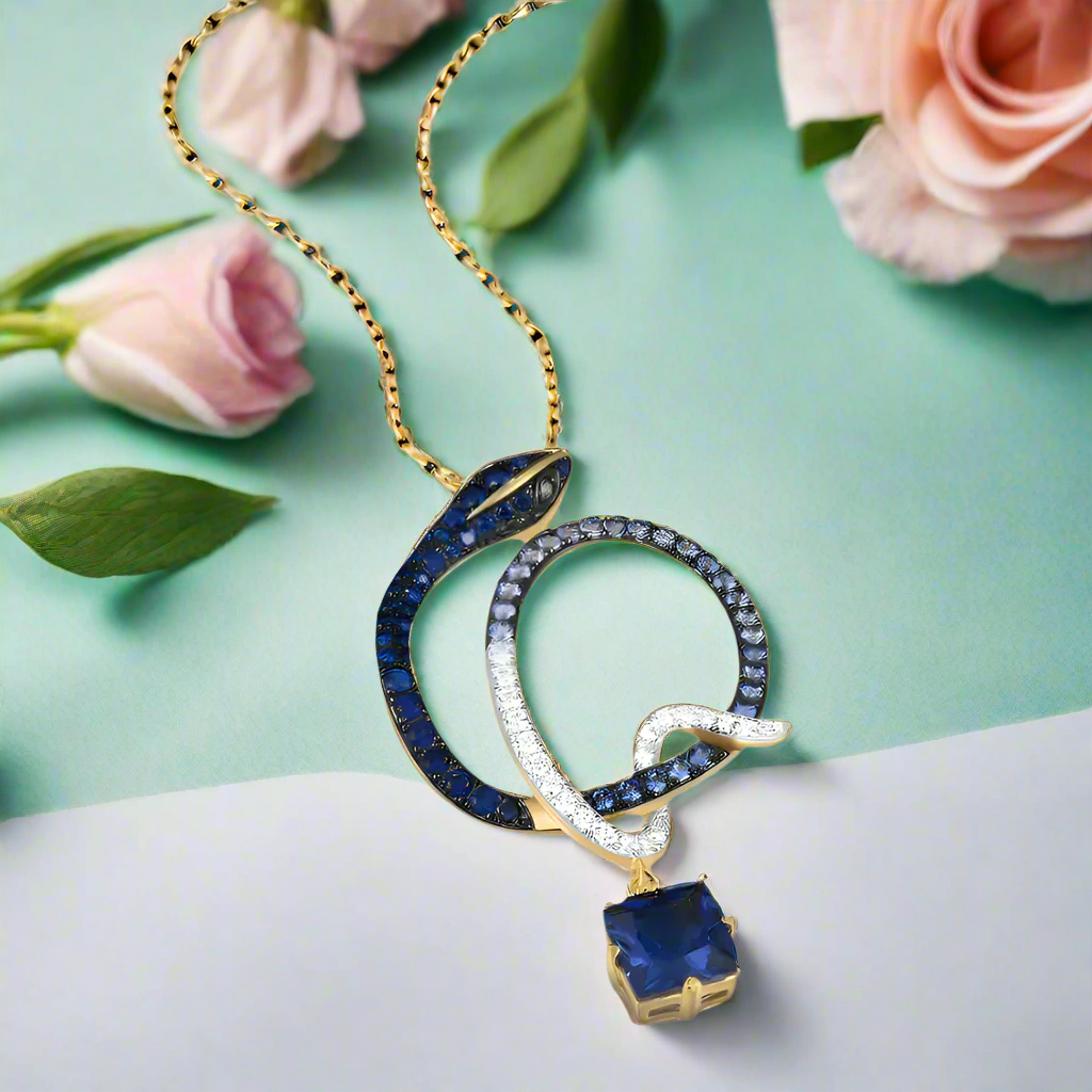 Elegant Snake with Diamonds Pendant-Evani Naomi Jewelry