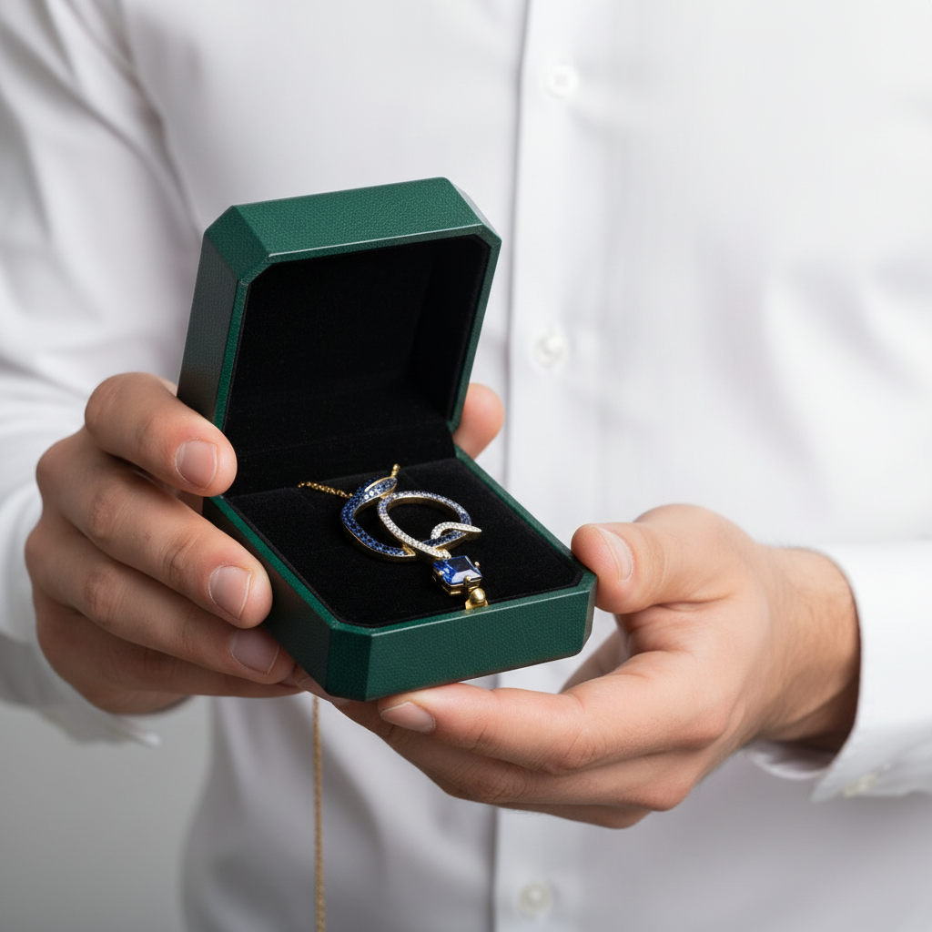 Elegant Snake with Blue Sapphire Diamonds Pendant