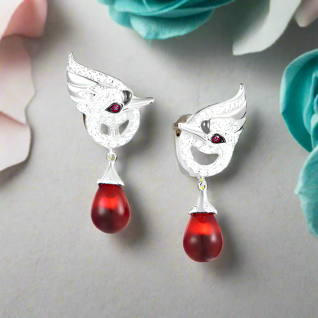 Elegant Swan with Red Tear Earrings-Evani Naomi Jewelry