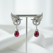 Elegant Swan with Ruby Birthstone Tear Earrings-Evani Jewelry