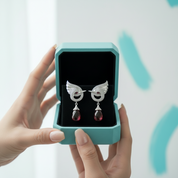 Elegant Swan with Ruby Birthstone Tear Earrings-Evani Jewelry