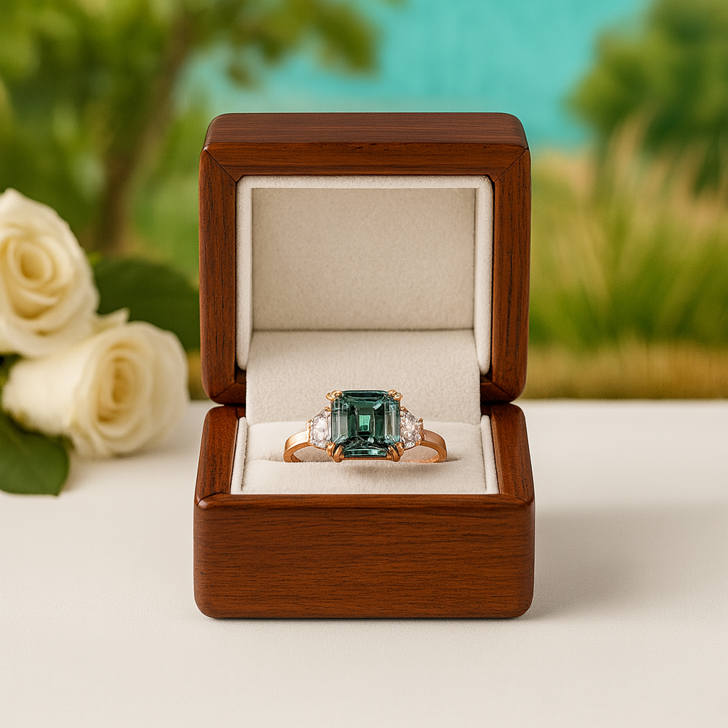 Flash Sale- 4.5 ct Asscher Cut Three Stone Emerald Engagement Ring - Evani Naomi Jewelry