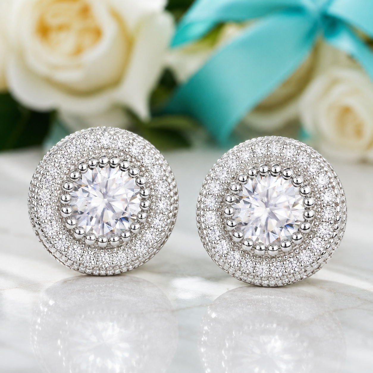 Elegant Round Diamond Option Halo Stud Earrings