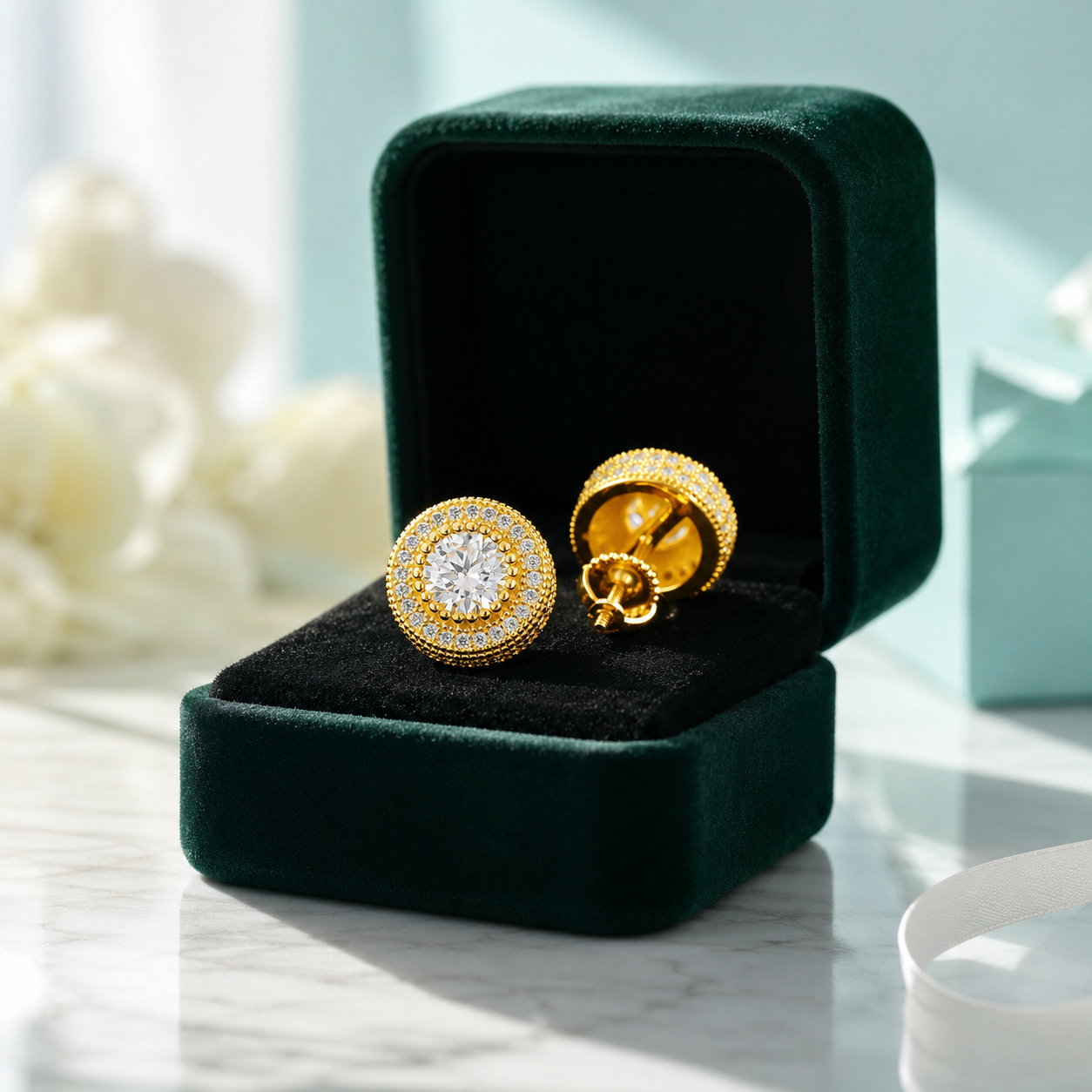 Elegant Round Diamond Option Halo Stud Earrings