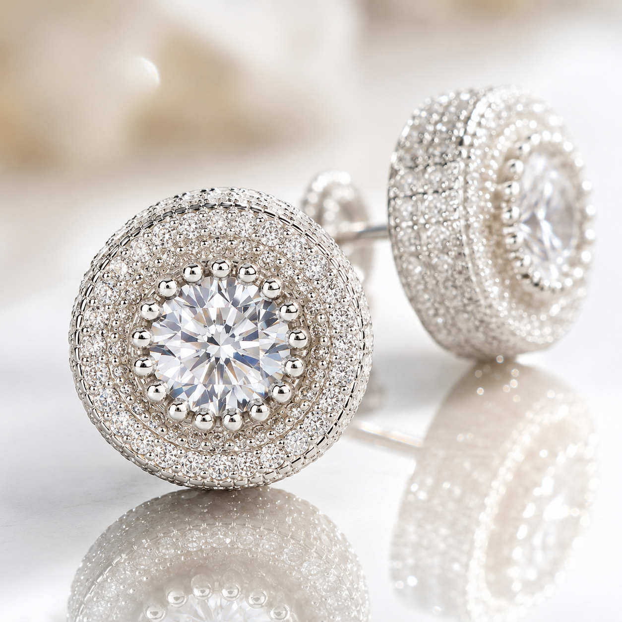 Elegant Round Diamond Option Halo Stud Earrings