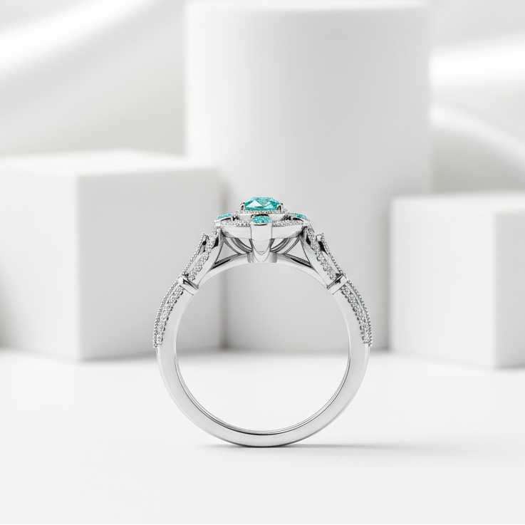 1.00 ct Oval Cut Aquamarine Vintage Style Engagement Ring-Evani Jewelry