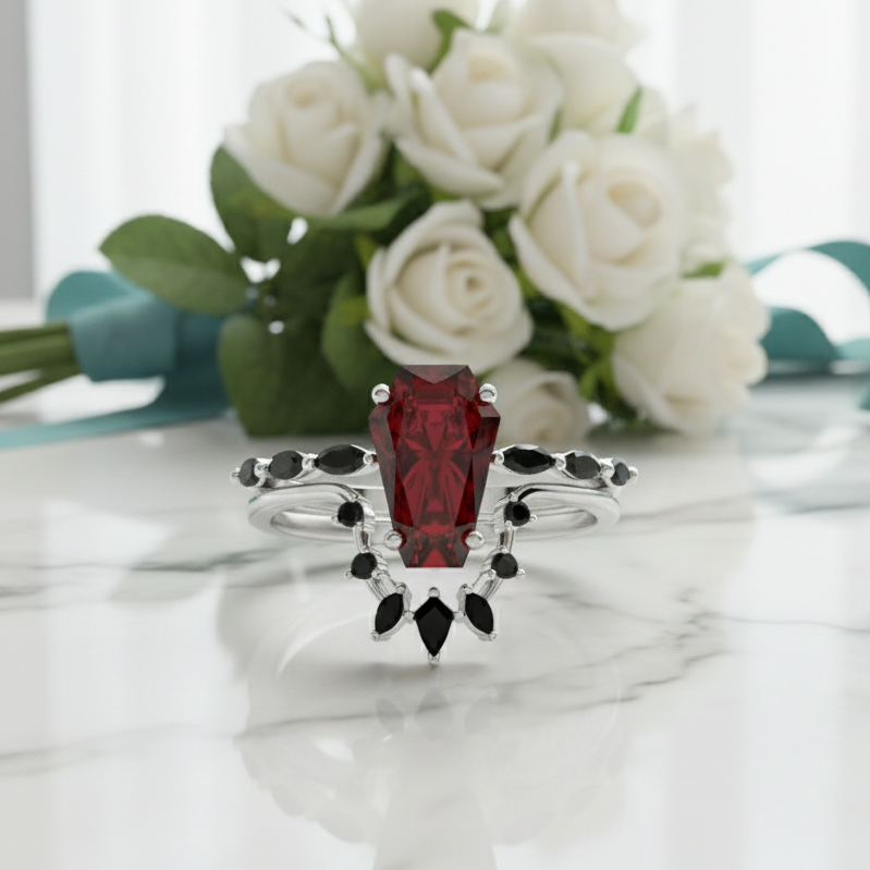 Gothic Rings in 14k Limited Ruby Coffin Cut-Evani Jewelry