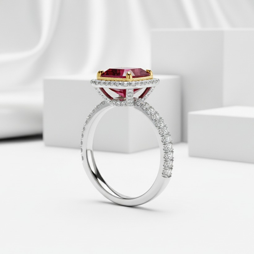 4.0 ct Ruby Radiant Cut Diamond Engagement Ring-Evani Jewelry