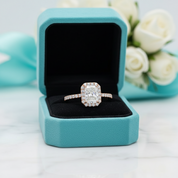 Elongated Classic Rose Gold Halo Diamond Radiant Cut Engagement Ring-Evani Jewelry