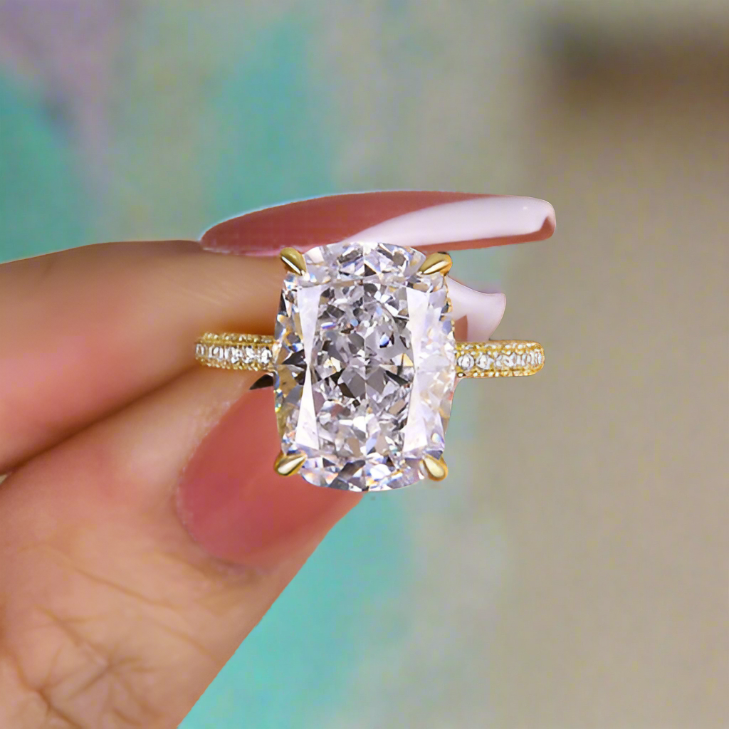 Elongated Cushion Cut 9.0ct Diamond Engagement Ring-Evani Naomi Jewelry
