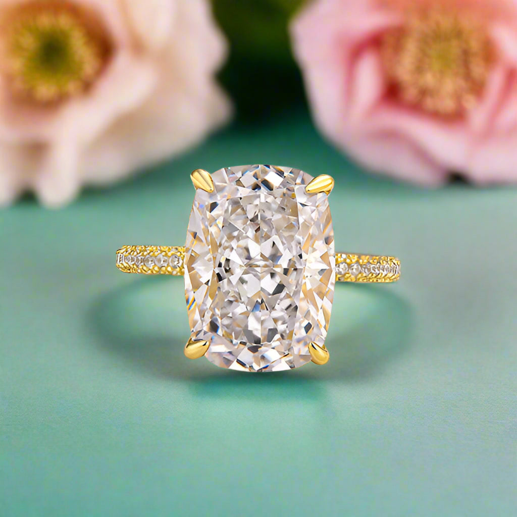 Elongated Cushion Cut 9.0ct Diamond Engagement Ring-Evani Naomi Jewelry