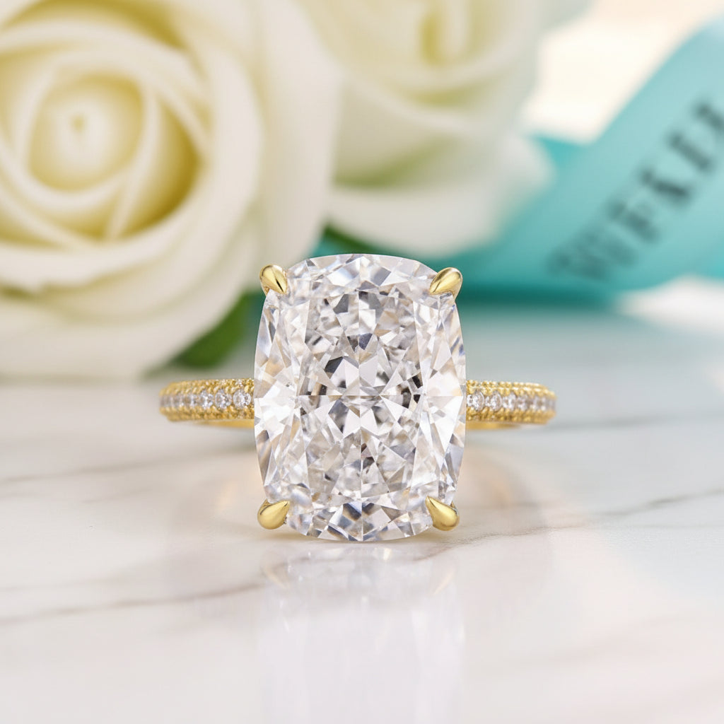 Elongated Cushion Cut 9.0ct Diamond Engagement Ring-Evani Jewelry