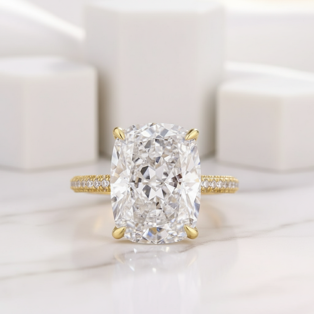 Elongated Cushion Cut 9.0ct Diamond Engagement Ring-Evani Jewelry